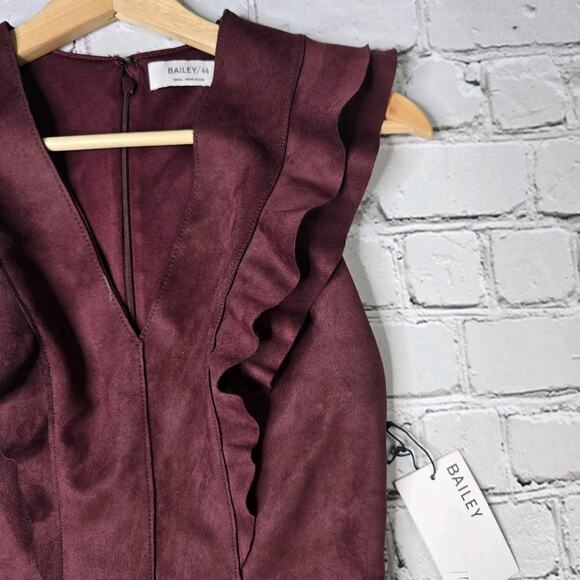Bailey 44 Glade Skiing Faux Suede Plum Burgundy Sheath Ruffle Dress New Size Sm - Picture 4 of 14